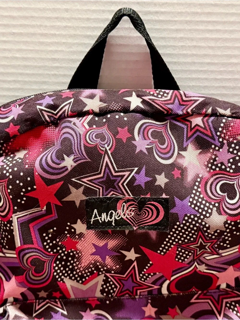 Angels Black Backpack With Pink, Purple, White   Stars-New